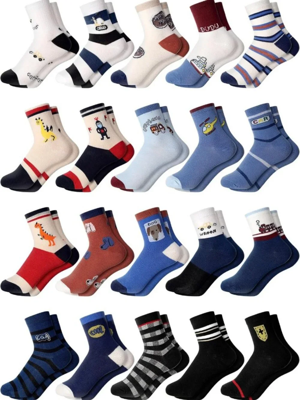 20/40 Pairs Cartoon Toddler Socks - Fun Car & Dinosaur Patterns for Boys